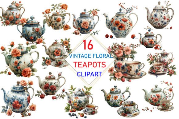 Download Vintage Floral Teapot PNG Collection - Collection Collection
