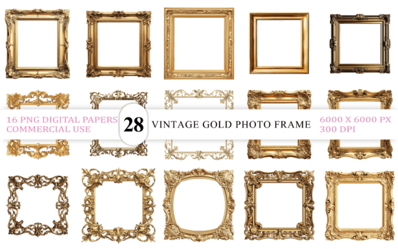 Download Vintage Gold Photo Frame PNG - Photo frame Collection