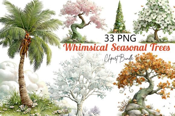 Download Whimsical Seasonal Trees Clipart Set - Trees Collection