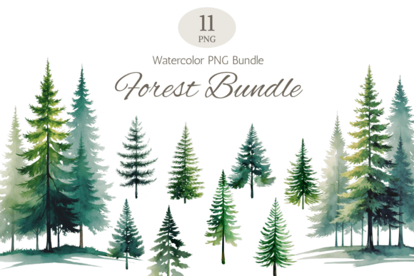 Download Watercolor Forest Trees PNG Bundle - Trees Collection